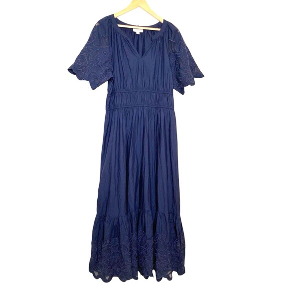 On 34th Women's Plus Size 0X Cotton Embroidered A-Line Maxi Dress, Intrepid Blue - Picture 2 of 15